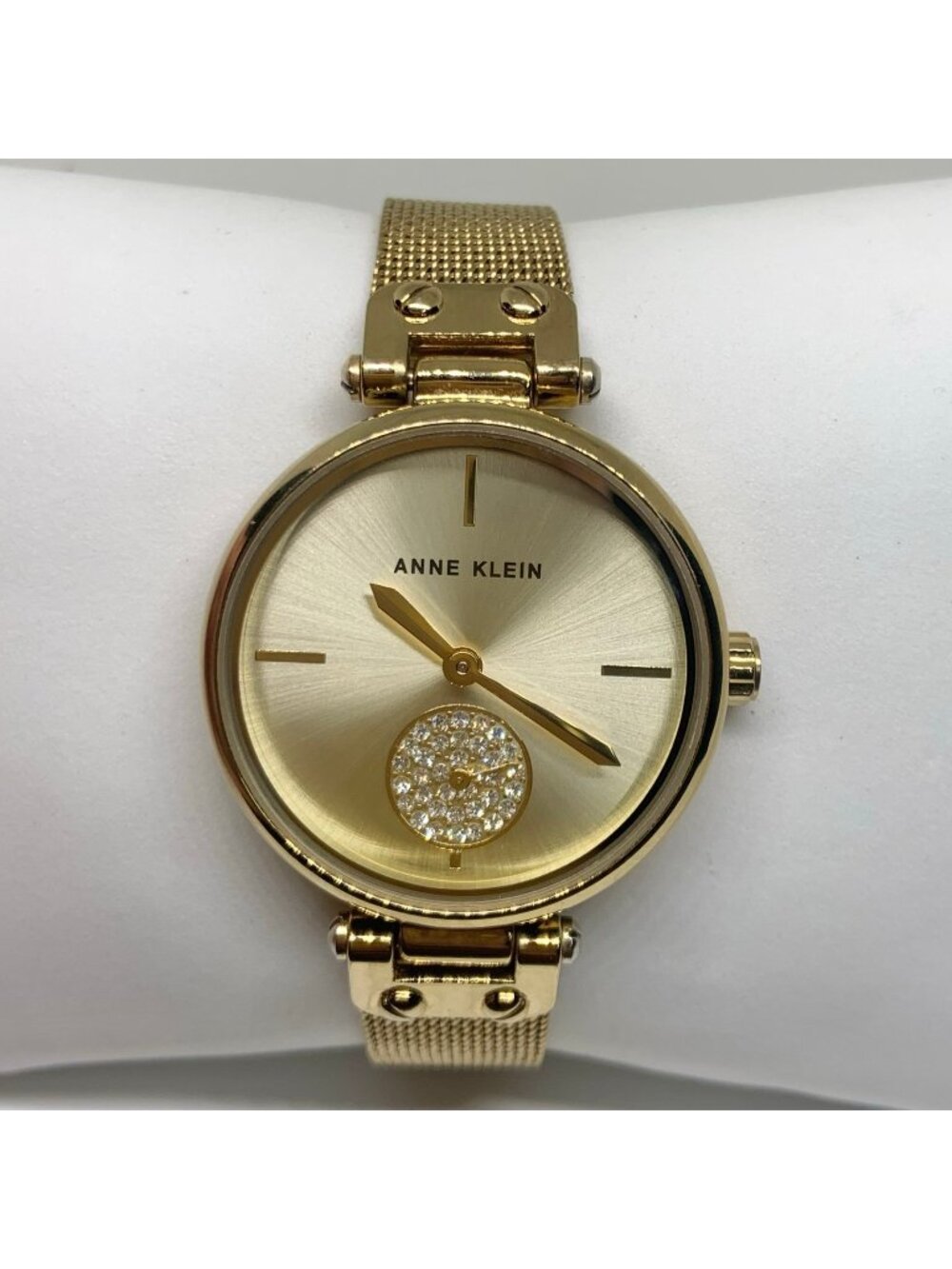 Anne Klein Women gold tone watch 33mm round quartz rhinestones up to 7.5” runnin